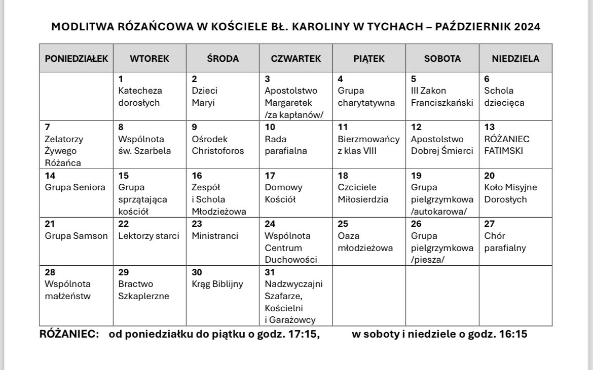 NABOŻEŃSTWA RÓŻAŃCOWE – plan dla grup
